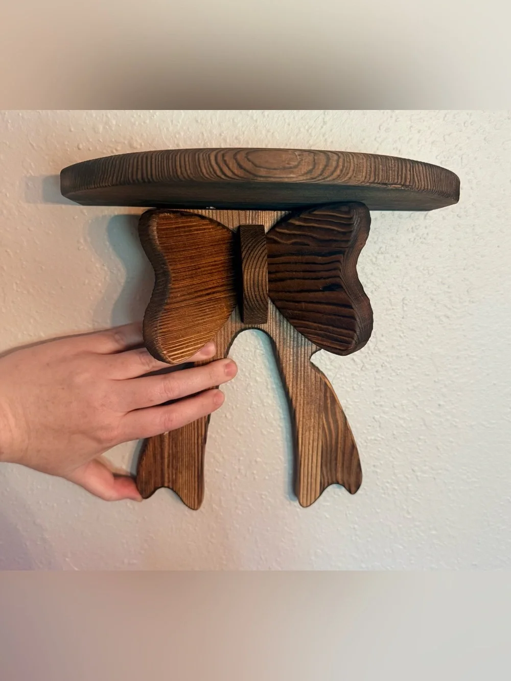 Handcrafted Wooden Bow Wall Shelf - Brown